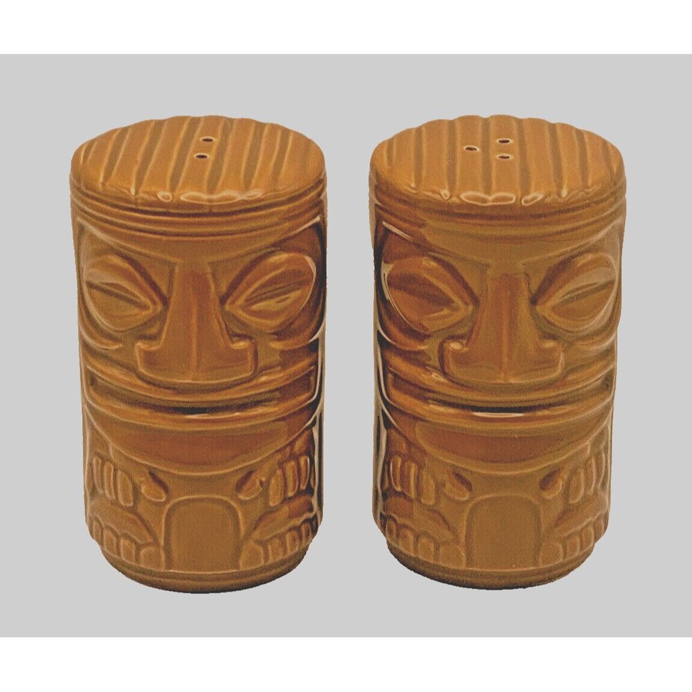 Tiki Ceramic Salt and Pepper Shakers 2 Faced Totem Hawaii
